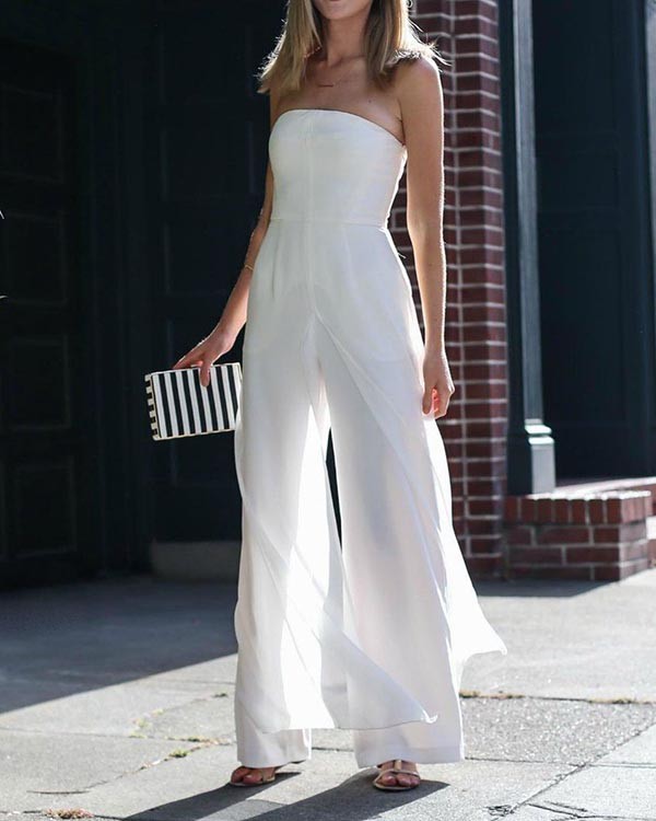 Elegant Chiffon Solid Color Commuter Party Jumpsuit