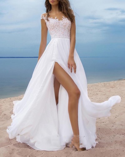 Lace Chiffon Ball White Evening Dress