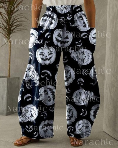 Women's Halloween Pumpkin Print Loose Pants
