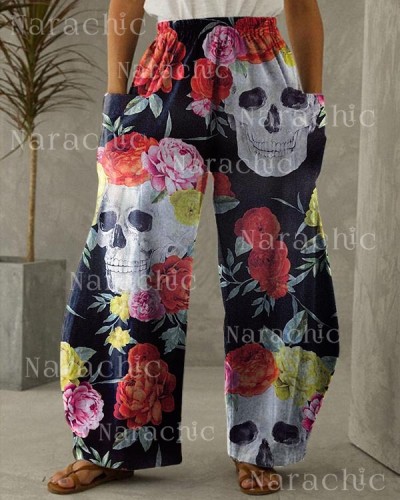 Women's Halloween Skull Print Pants