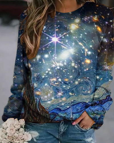 Women's Art Star Print Loose Sweatshirt