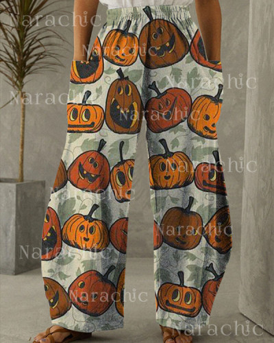 Women's Halloween Pumpkin Print Loose Pants