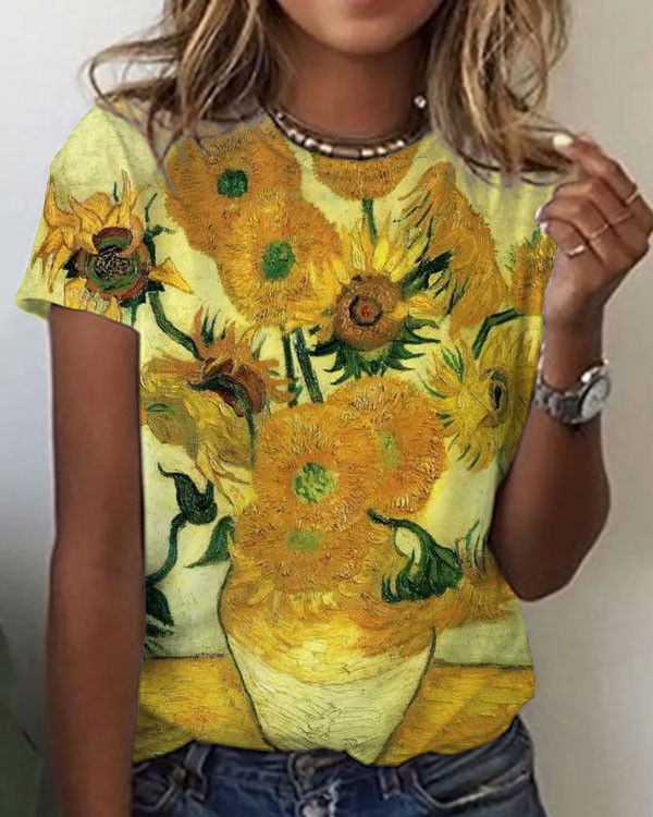 Women's Art Sunflower Print Casual T-Shirt