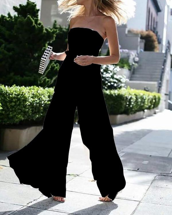 Elegant Chiffon Solid Color Commuter Party Jumpsuit