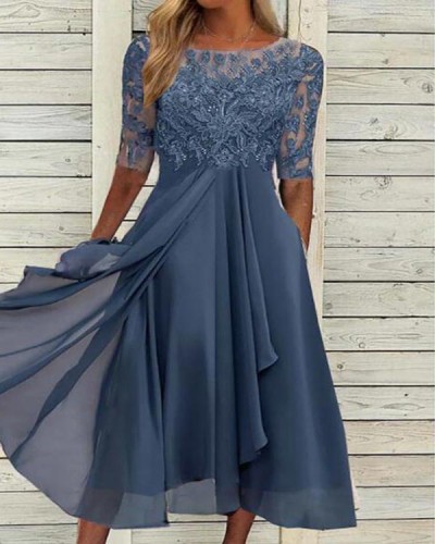 Elegant Chiffon Panelled Lace Maxi Dress