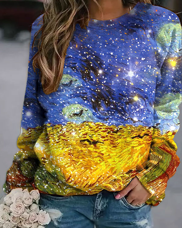 Women's Art Star Print Loose Sweatshirt