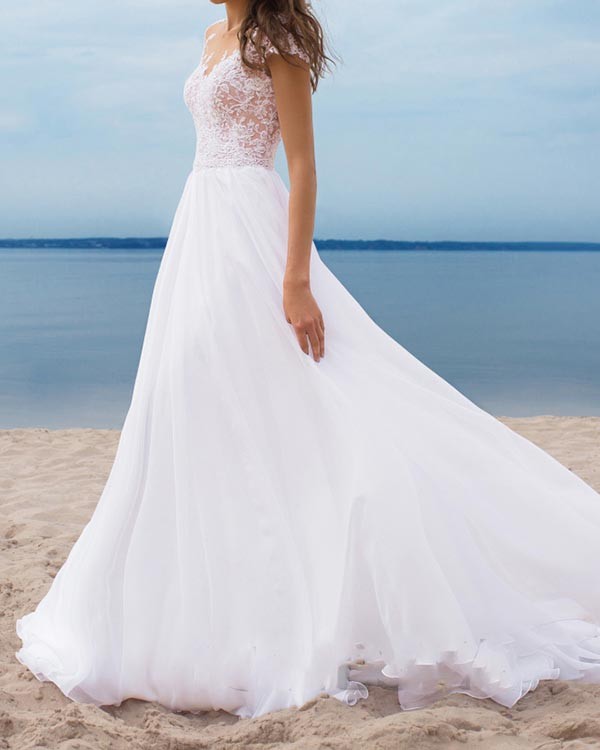 Lace Chiffon Ball White Evening Dress