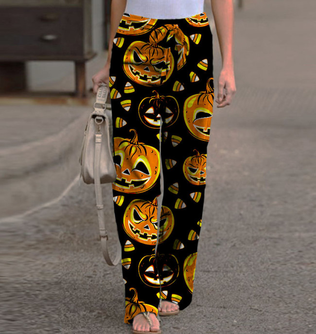 Women's Halloween Pumpkin Print Baggy Pants