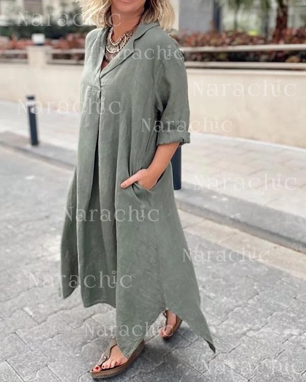 Oversized Shirt Linen Ankle Dress