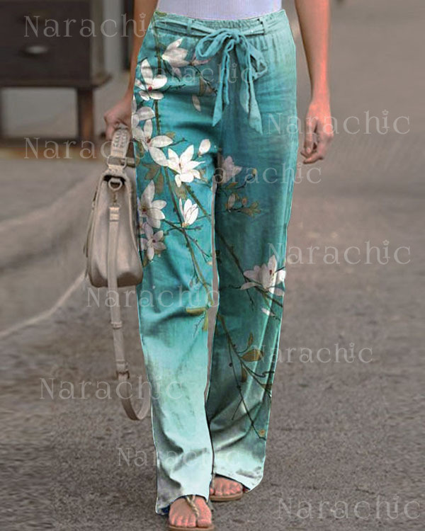 Lace-up Floral Print Pants