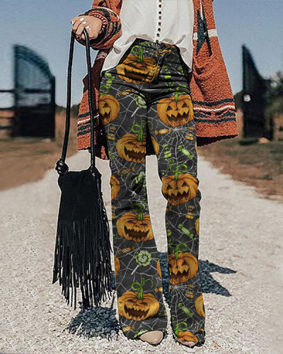 Women's Halloween Pumpkin Print Jeans