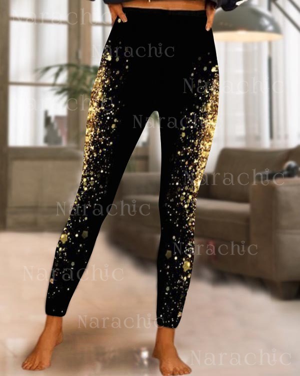 Leisure Stretch Sequin Print Bottoming Leggings Yoga Pants