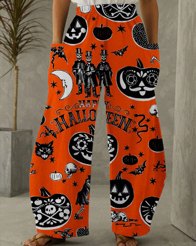 Women's Halloween Pumpkin Print Loose Pants