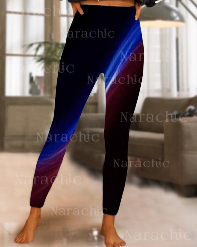 Leisure Stretch Abstract Print Bottoming Leggings Yoga Pants