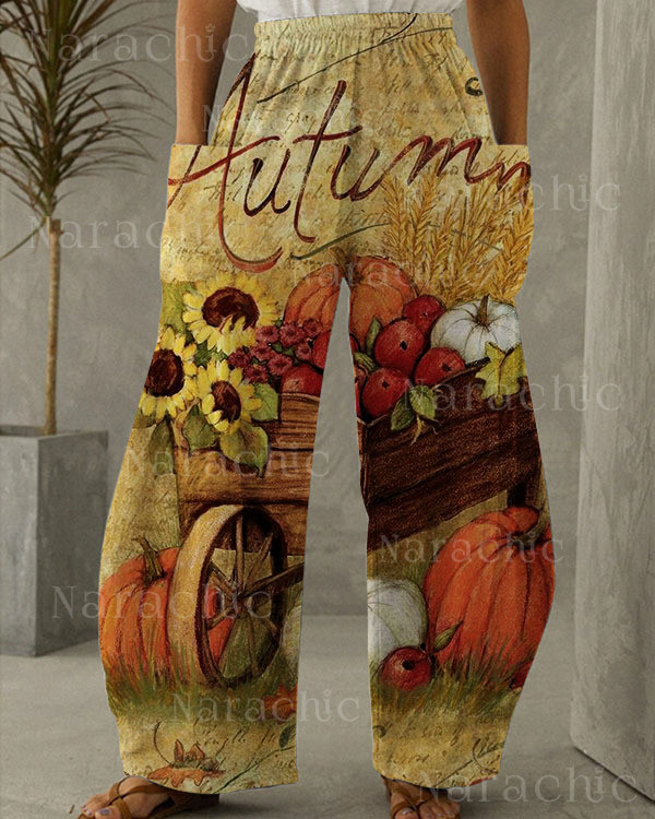 Women's Halloween Pumpkin Floral Loose Pants