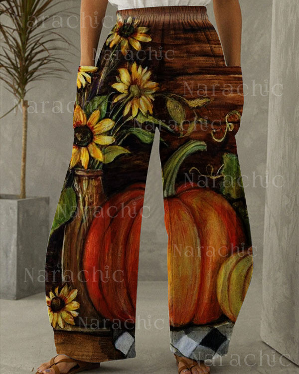 Women's Halloween Pumpkin Floral Loose Pants