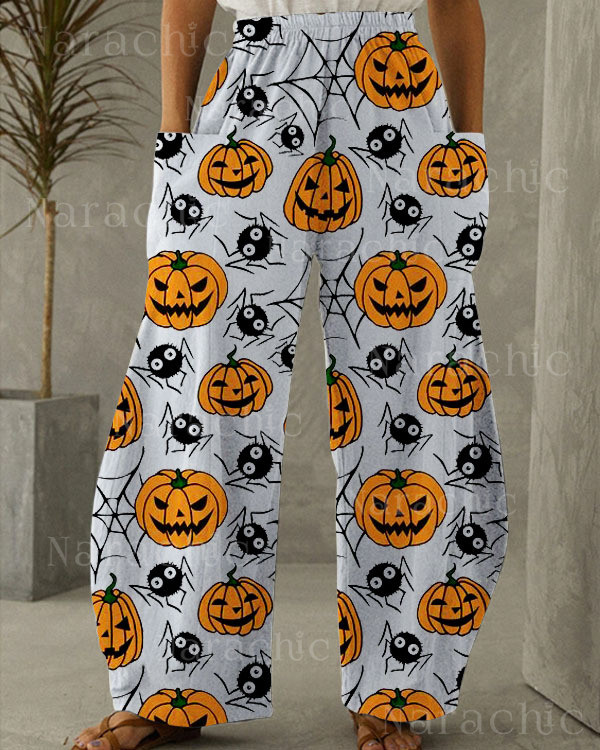 Women's Halloween Pumpkin Print Loose Pants