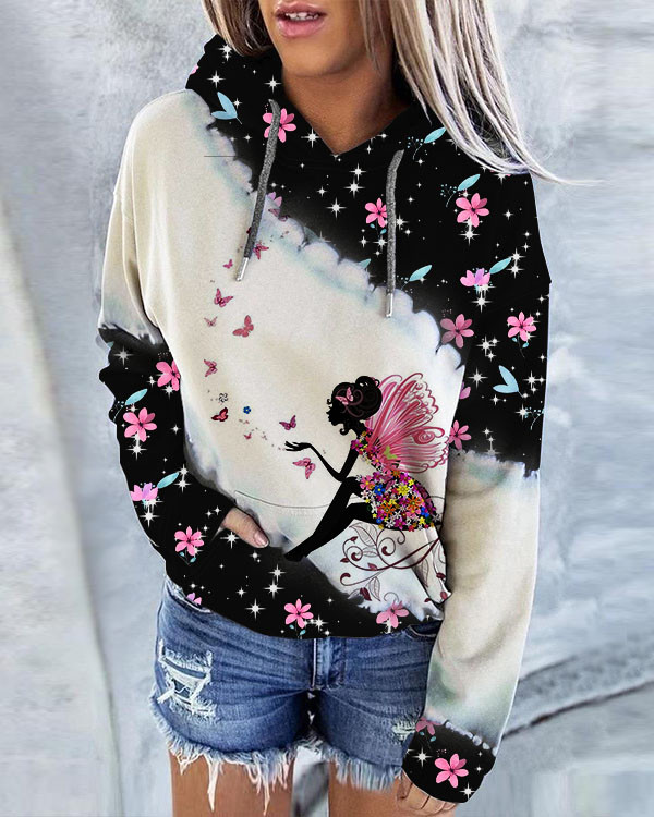 Women's Butterfly Floral Print Hoodie Long Sleeve Sweatshirt