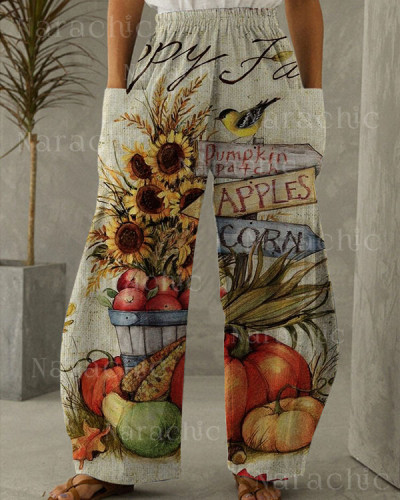 Women's Halloween Pumpkin Floral Loose Pants