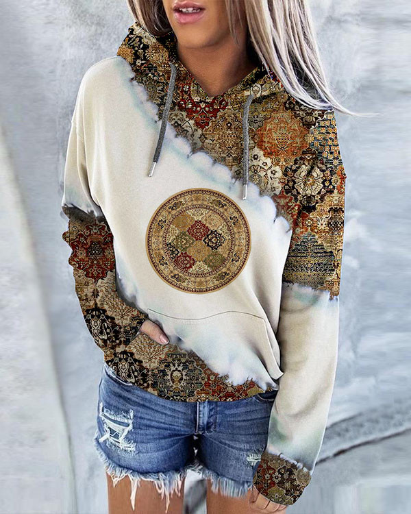 Women's Vintage Check Print Hoodie Long Sleeve Sweatshirt