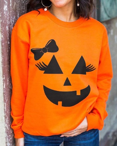 Women's Fall Halloween Lightly Stretch Crew Neck H-Line Sweatshirt