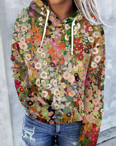 Women's Floral Print Hooded Long Sleeve Sweatshirt