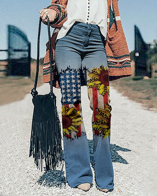 Women's Flag Print Jeans