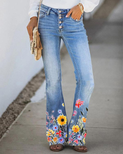 Women's Floral Print Jeans