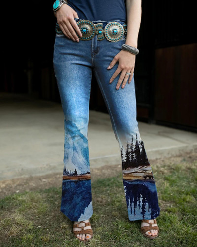 Women's  Landscape  Print Jeans