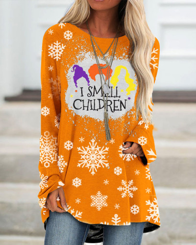 I Smell Children Halloween Print Loose Long Sleeve Top