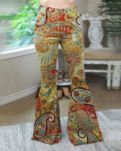 Vintage Paisley Print Casual Wide Leg Pants