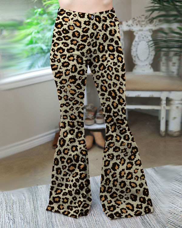 Vintage Leopard Print Casual Wide Leg Pants