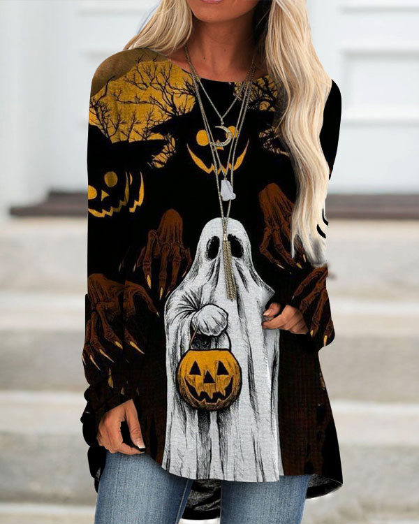 Halloween Print Loose Long Sleeve Top