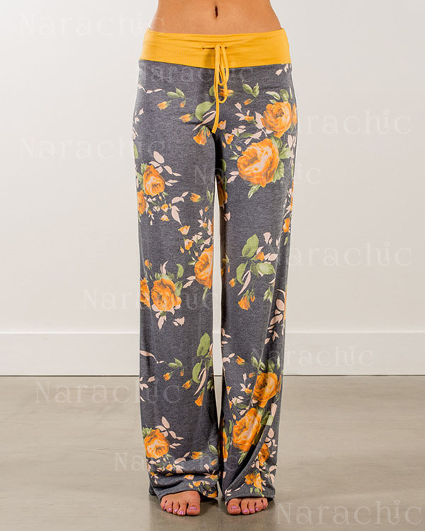Lace-Up Casual Loose Lace-Up Print Pants