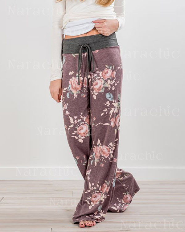 Lace-Up Casual Loose Lace-Up Print Pants