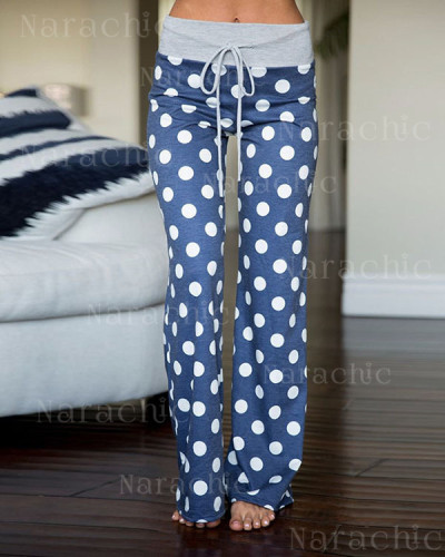 Lace-Up Casual Loose Lace-Up Polka-Dot Print Pants