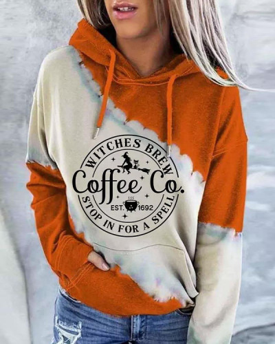 Halloween Witches Brew Coffee Co Stop In For A Spell Est 1692 Kangaroo Pocket Hoodie - Orange