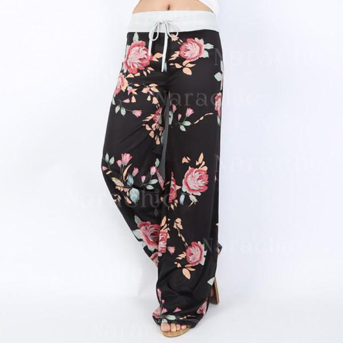 Lace-Up Casual Loose Lace-Up Print Pants