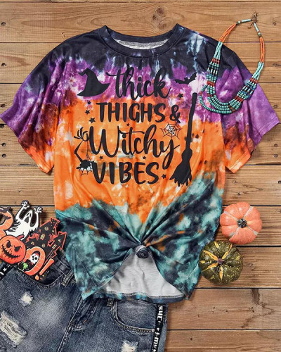 Halloween Thick Thighs & Witch Vibes Tie Dye T-Shirt Tee