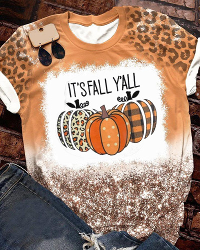 It's Fall Y'all Print Tie Dye Crew Neck Short Sleeve Top