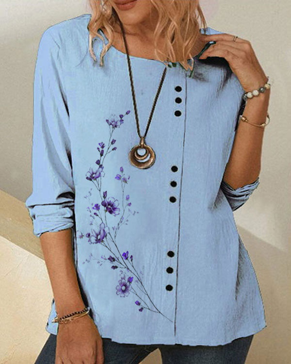 Casual Loose Verbena Linen Long Sleeve Top