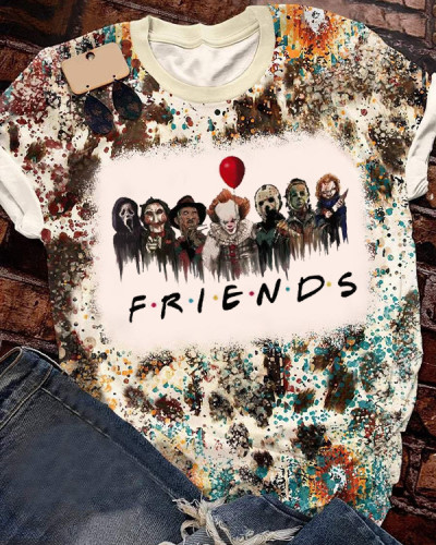 Halloween Friends Squad Goals Horror  Crew Neck Short Sleeve Top