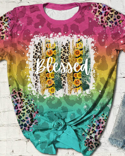 Blessed with Sunflowers Tie Dye Crew Neck Short Sleeve Top