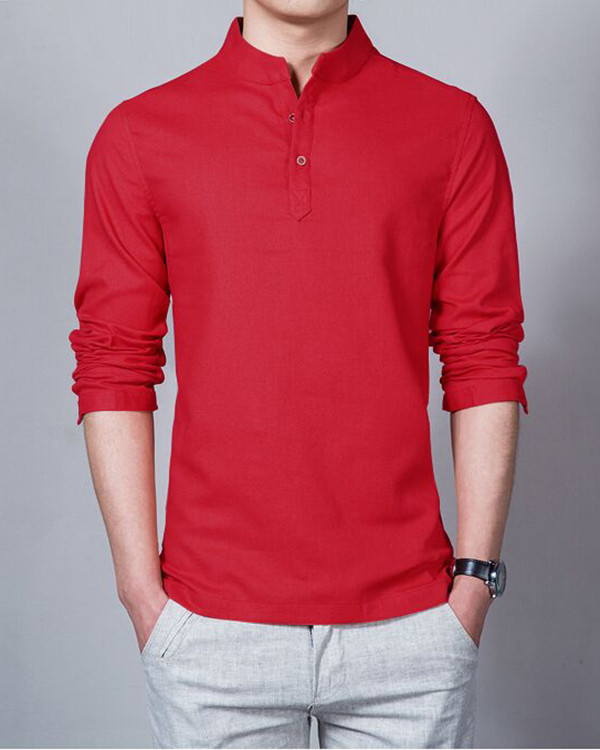 Solid Color Long Sleeve Plus Size Men's Cotton Linen Shirt Top