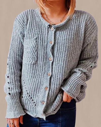 Solid Color Sweater Button Pocket Sweater Cardigan