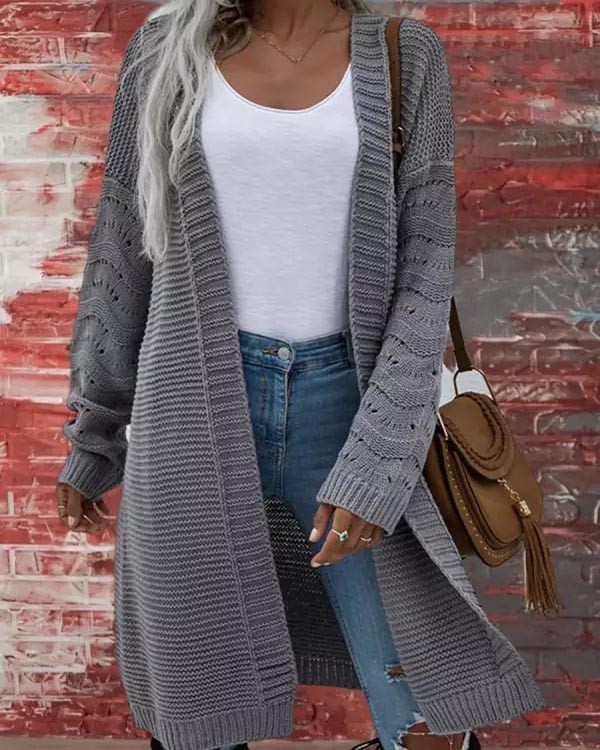 Solid Color Women's Knit Long Cardigan