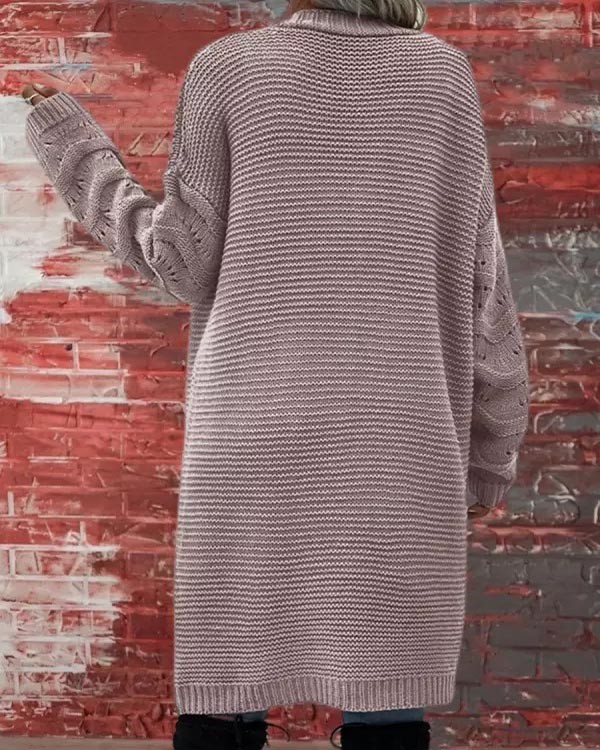 Solid Color Women's Knit Long Cardigan