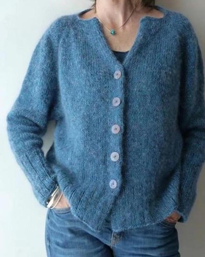 Solid Color Alpaca V-Neck Single-Breasted Sweater Cardigan