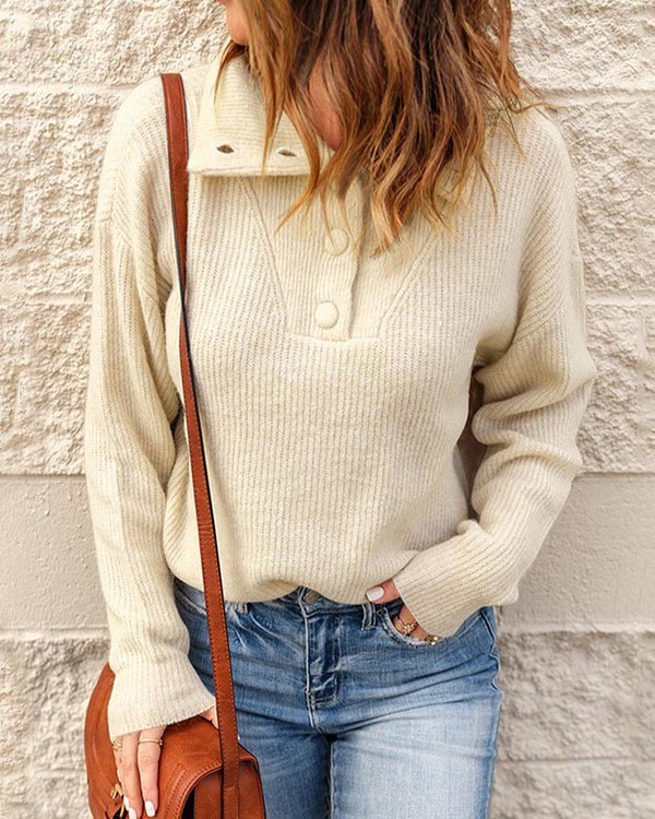 Solid Color Button Casual Lapel Sweater