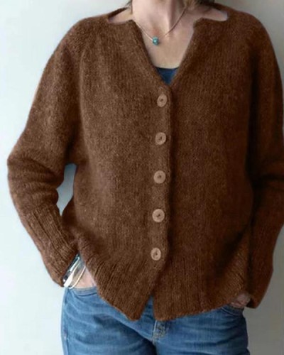 Solid Color Alpaca V-Neck Single-Breasted Sweater Cardigan